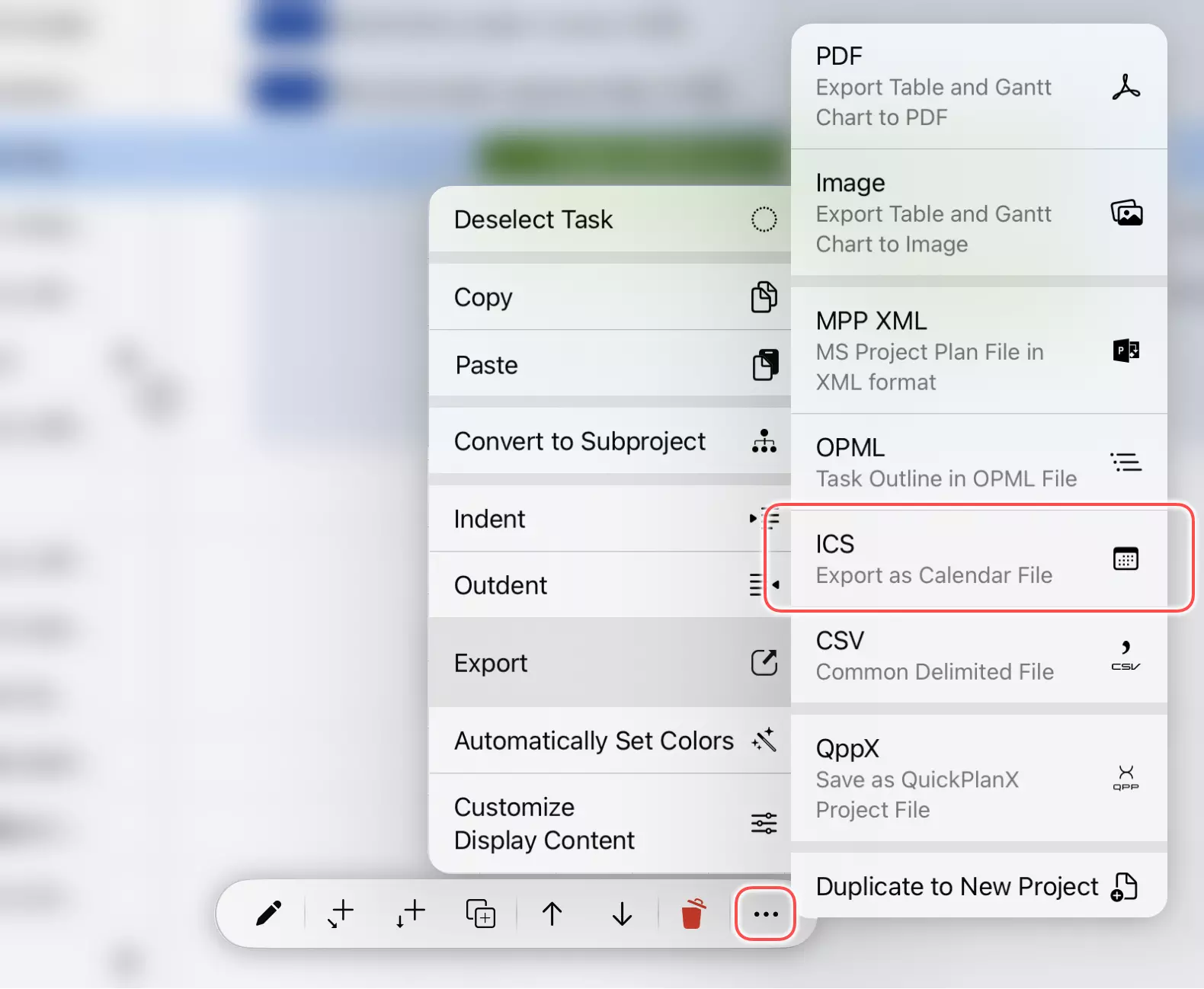 Export a task group to ICS file on iPad