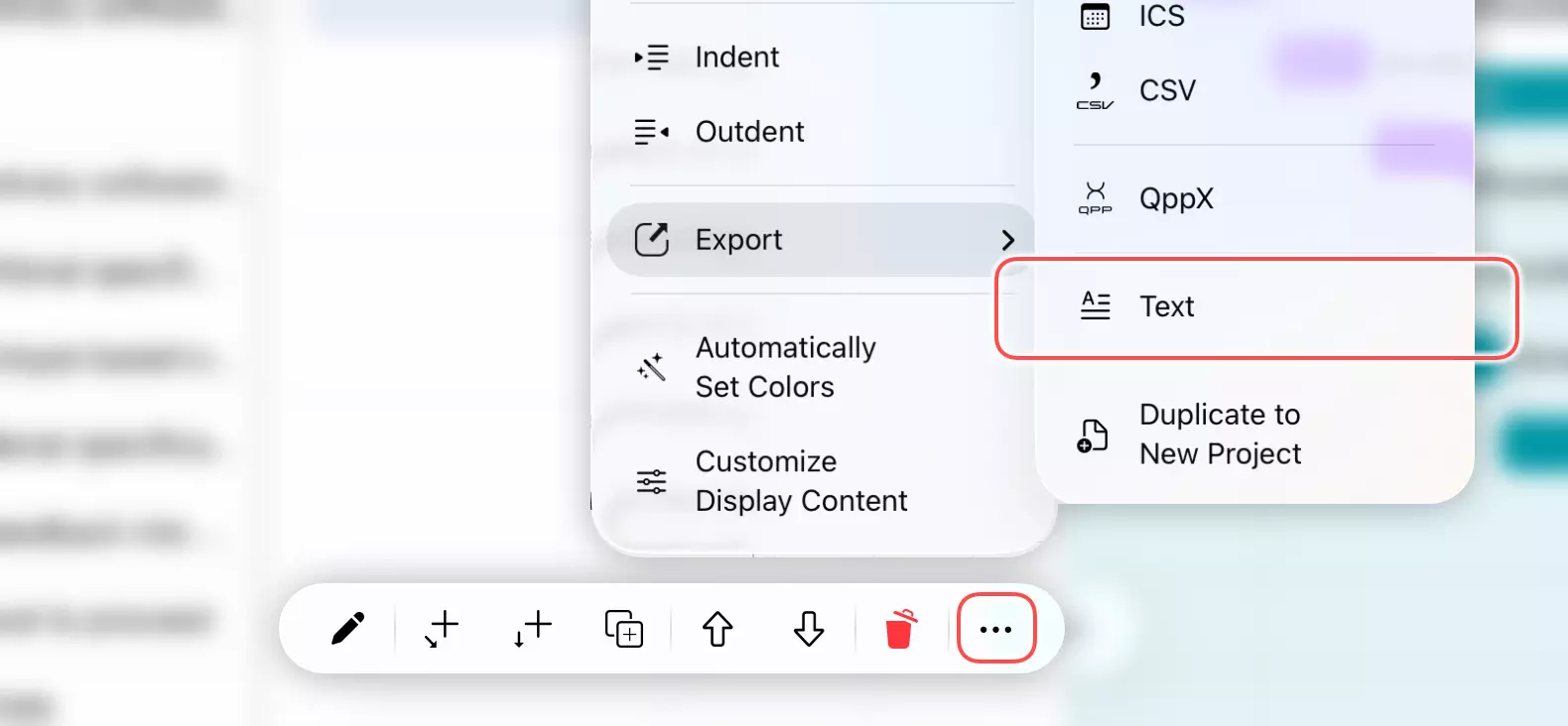 Export Menu on Mobile