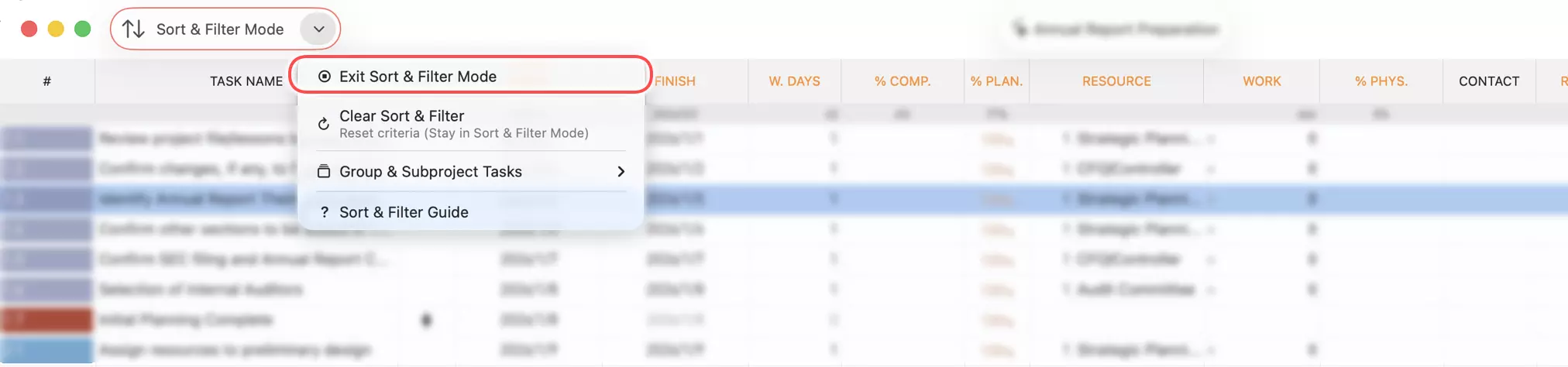 Exit Sort &amp; Filter Mode