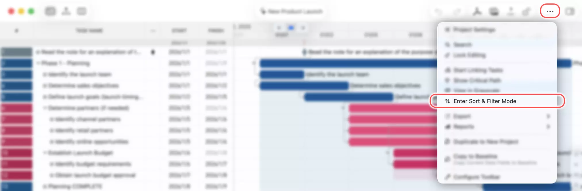 Enter Sort &amp; Filter Mode
