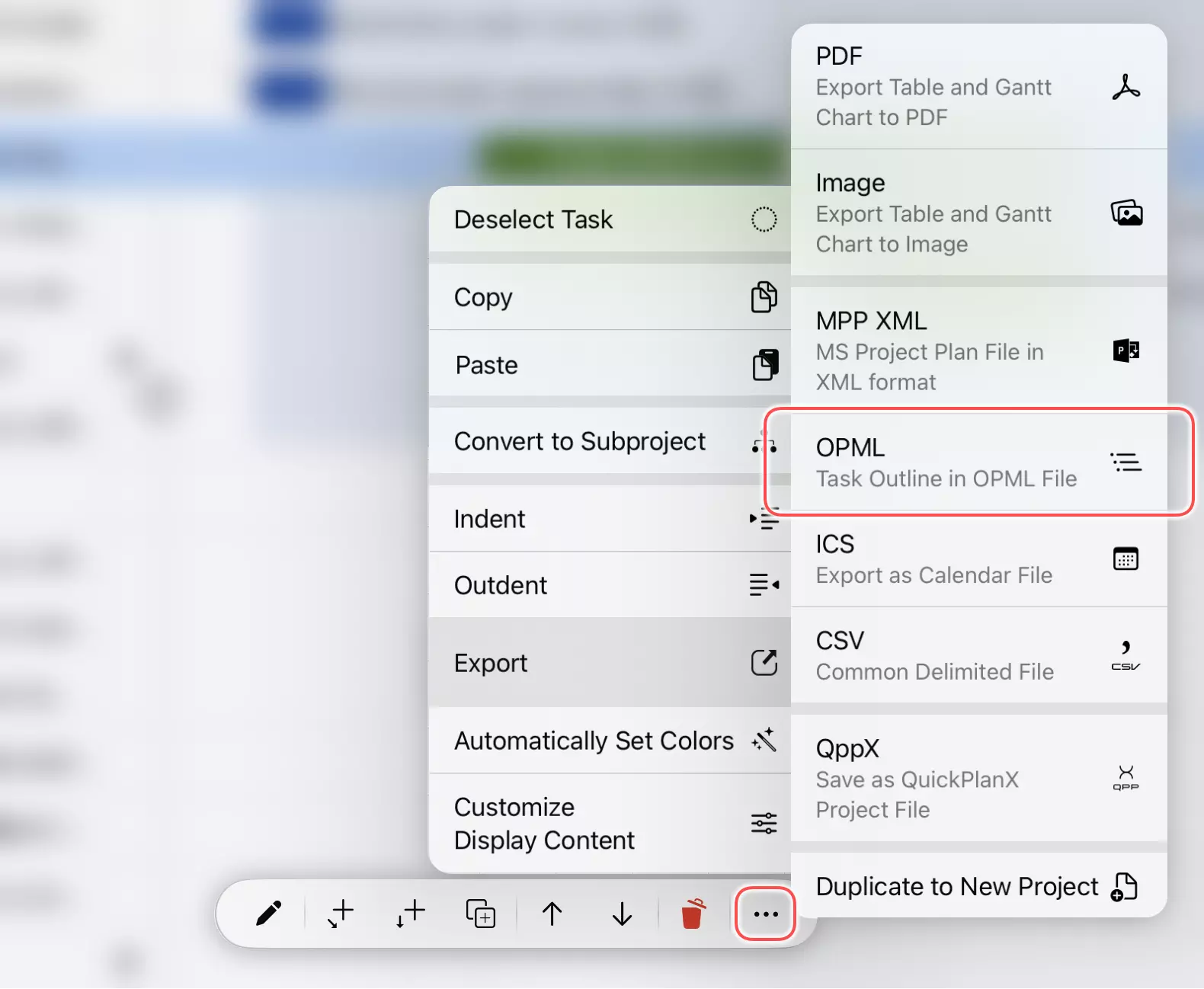 Eine Aufgabengruppe in eine OPML-Datei auf dem iPad exportieren