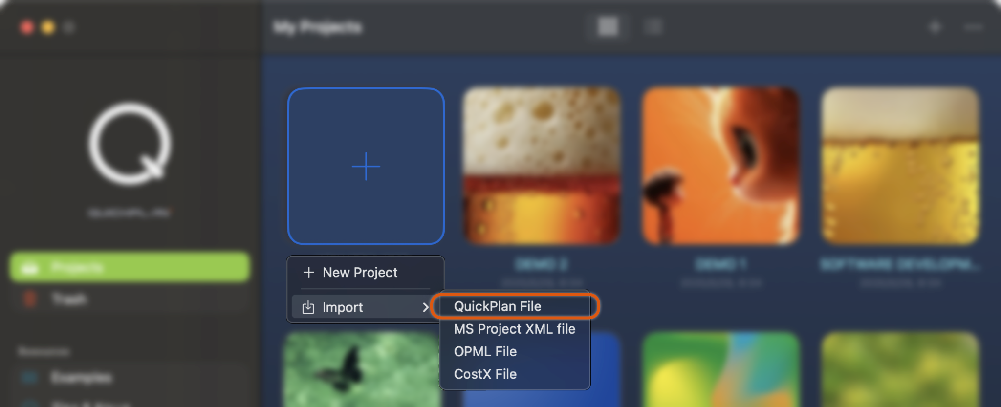 Import legacy project file