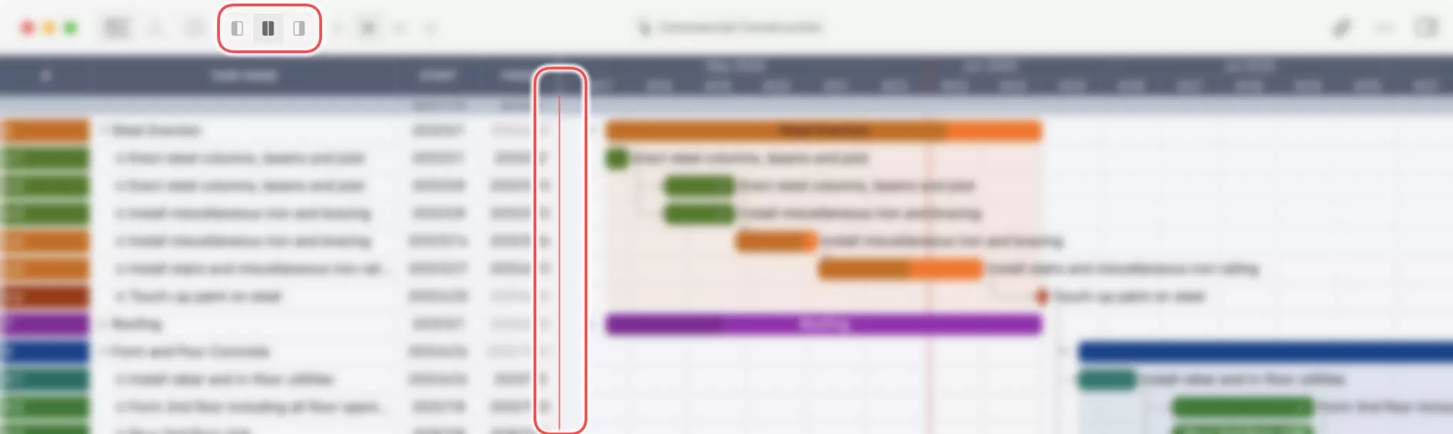 Projectvenster Tabelweergave op Mac